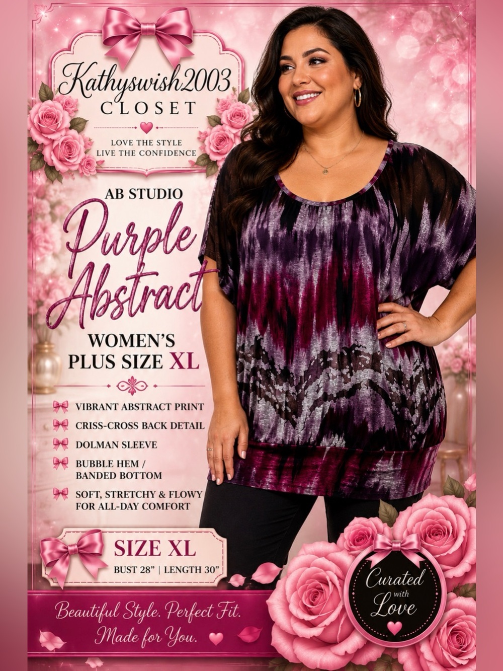 AB Studio Purple Abstract Women’s Plus Size XL